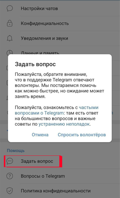 Спросить вопрос про Telegram
